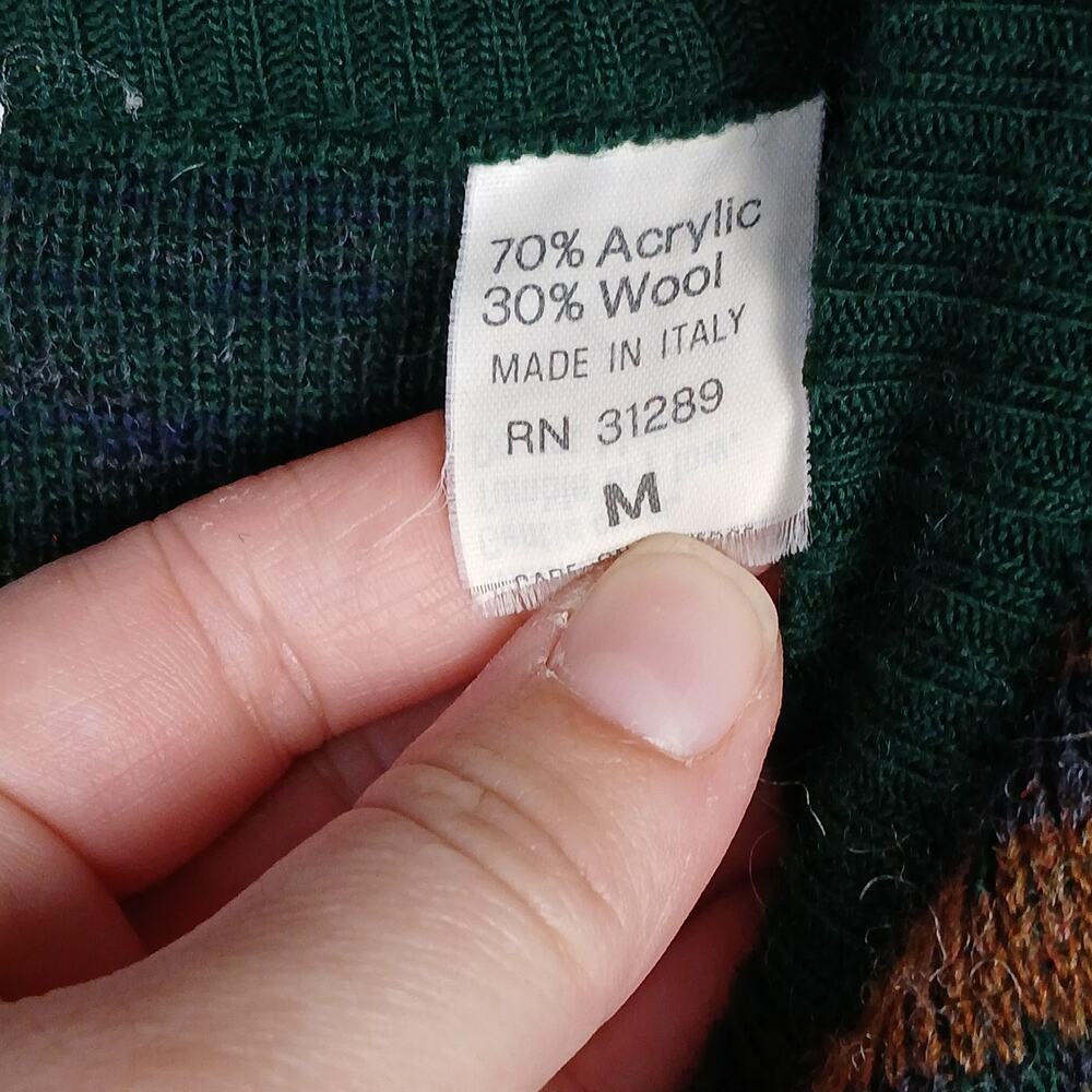 Vintage Collectif Italian Golf Wool Blend Sweater Green Medium Grandpacore Retro - Picture 5 of 10
